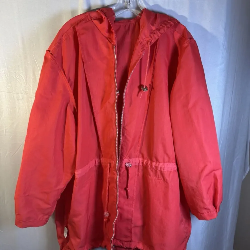 Villager Liz Claiborne Women’s Coral Orange Hooded Jacket Zip Pockets Size L